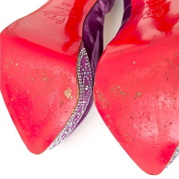 CHRISTIAN LOUBOUTIN || Purple Velvet Crystal Detail 140 Eugenie Dorsay Pump 8.5 - Picture 14 of 14